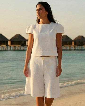 Sustainably U linen off white short set - custom made - slow fashion