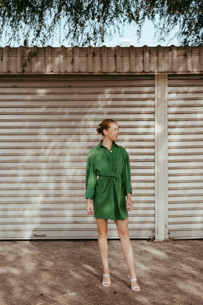 Maple olive green wrap mini dress – Sustainably U Dubai