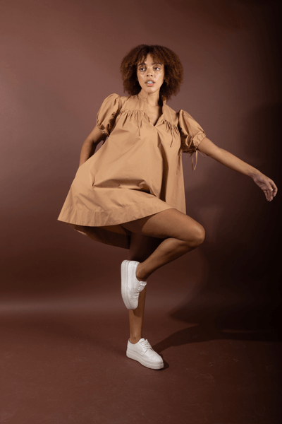 Ayanna Mini Dress in Organic Cotton Poplin, sustainable women's dress handmade in Dubai | Sustainably U | Side