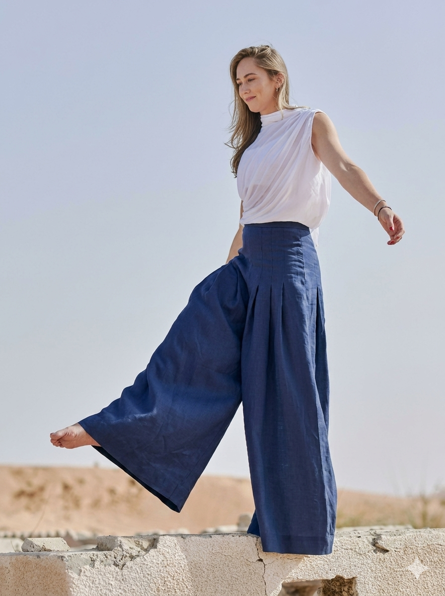 Latifa Palazzo Linen Pants | Sustainably U | Thoughtfully designed as part of our commitment to sustainable fashion and the values of modern ethical fashion brands