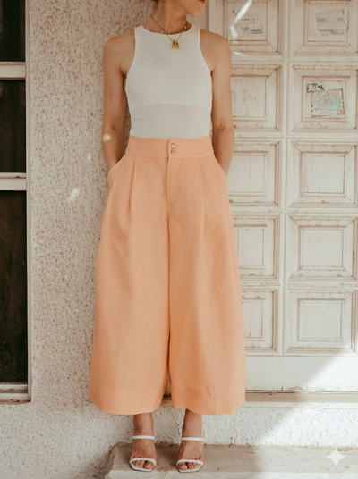 Poppy Italian linen palazzo pants in peach – Sustainably U Dubai