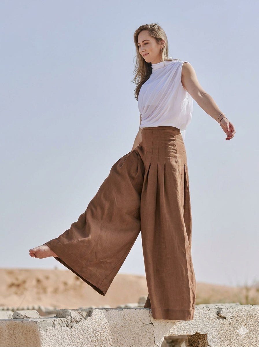 Latifa Palazzo Linen Pants | Sustainably U | Thoughtfully designed as part of our commitment to sustainable fashion and the values of modern ethical fashion brands