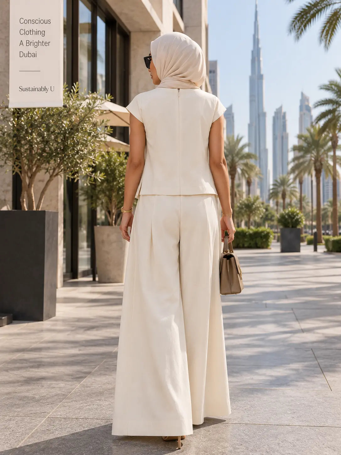 Back view of Inaya Italian linen co-ord set with wide-leg pants in Dubai