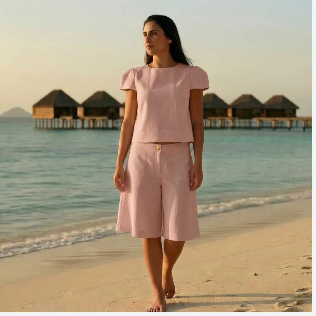 Sustainably U linen dusty pink short set - custom made - slow fashion