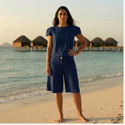 Sustainably U | Navy blue linen set | slow fashion