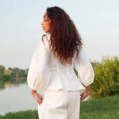 Lucine balloon sleeve Linen Blouse-Ethical fashion brands - A slow fashion luxury