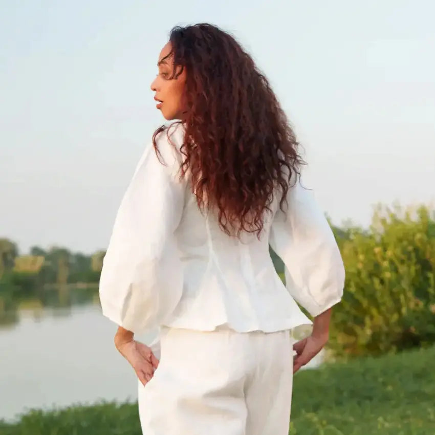 Lucine balloon sleeve Linen Blouse-Ethical fashion brands - A slow fashion luxury