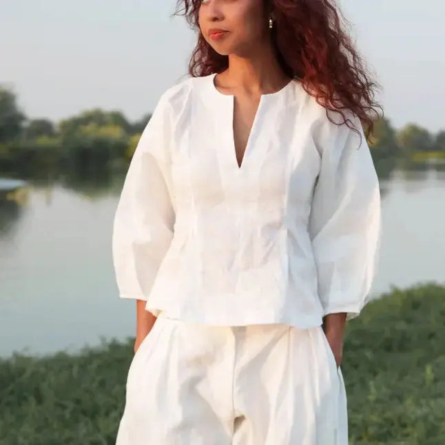 Lucine balloon sleeve Linen Blouse-Ethical fashion brands - A slow fashion luxury
