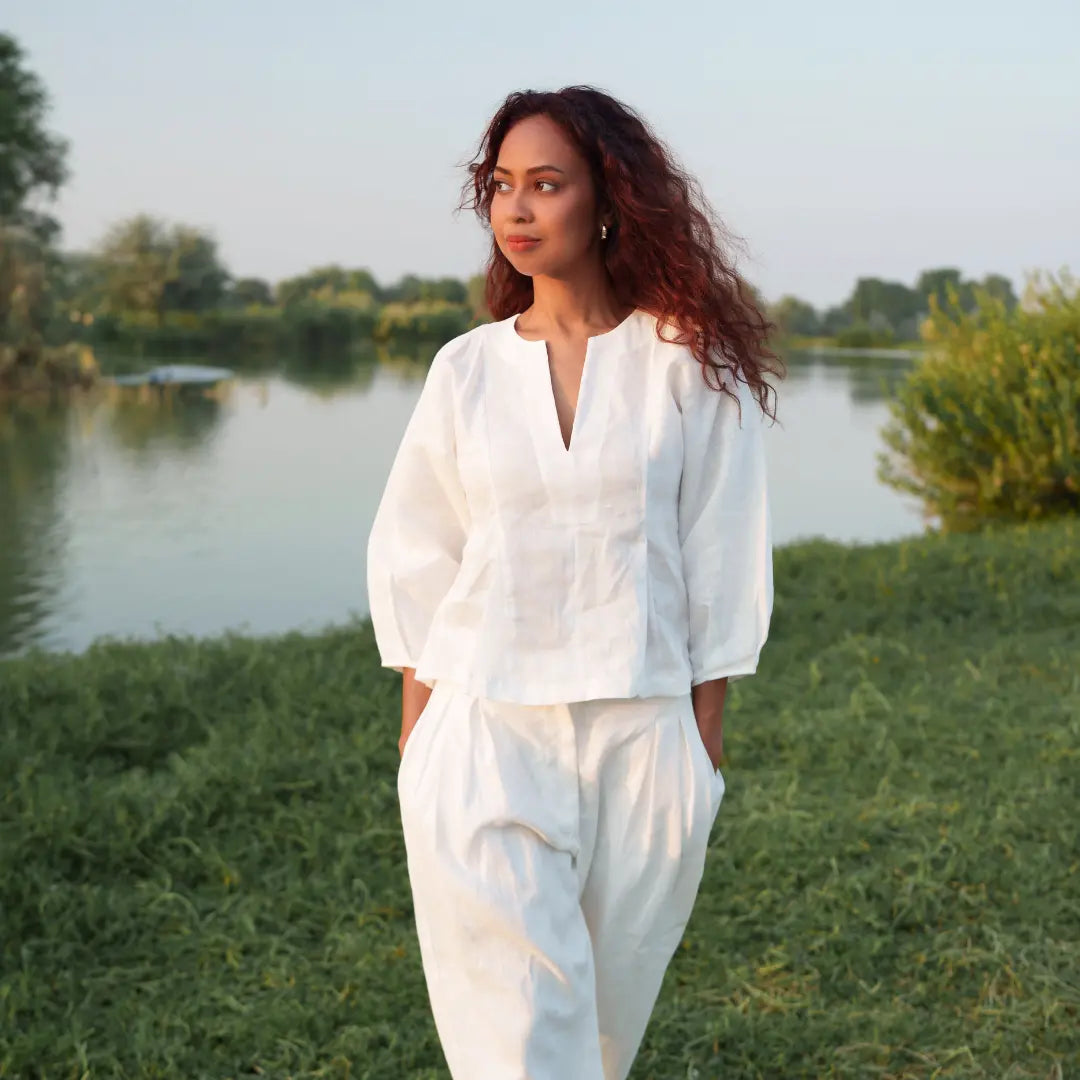 Lucine balloon sleeve Linen Blouse-Ethical fashion brands - A slow fashion luxury