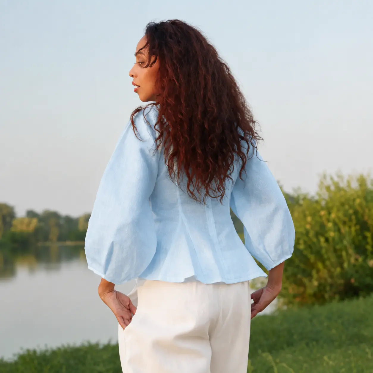 Lucine balloon sleeve Linen Blouse-Ethical fashion brands - A slow fashion luxury