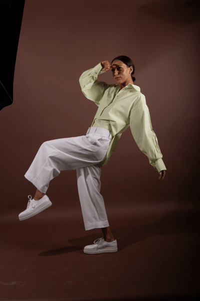 Palila Barrel Pants in Organic cotton sustainable women's trousers handmade in Dubai | Sustainably U