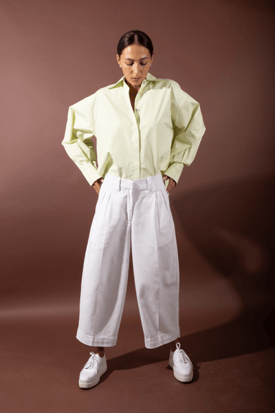 Palila Barrel Pants in Organic cotton sustainable women's trousers handmade in Dubai | Sustainably U
