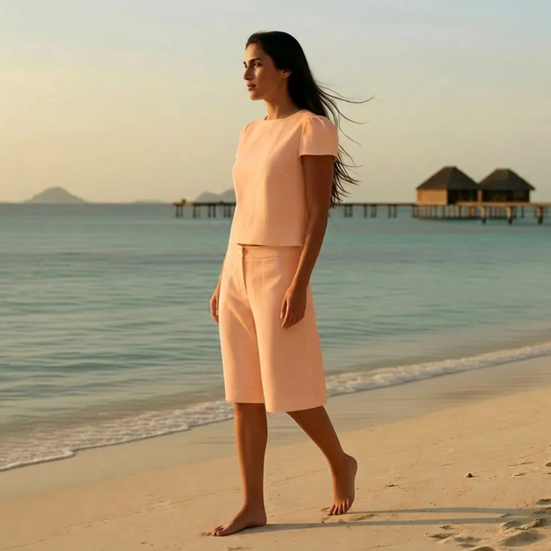 Sustainably U linen dusty pink short set - custom made - slow fashion